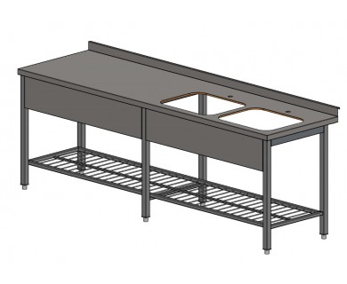 Stalas su dviem plautuvėmis ir lentyna iš strypų 2100x600x850mm